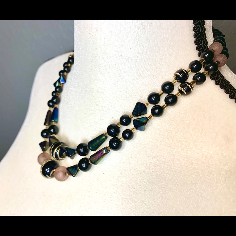 Vintage Marked Japan Black and Iridescent Necklace